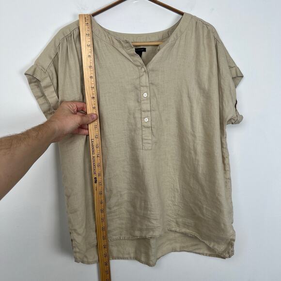 Ann Taylor Women’s S Tan 100% Linen Framed Popover Short Sleeve Blouse Beige - Picture 6 of 8